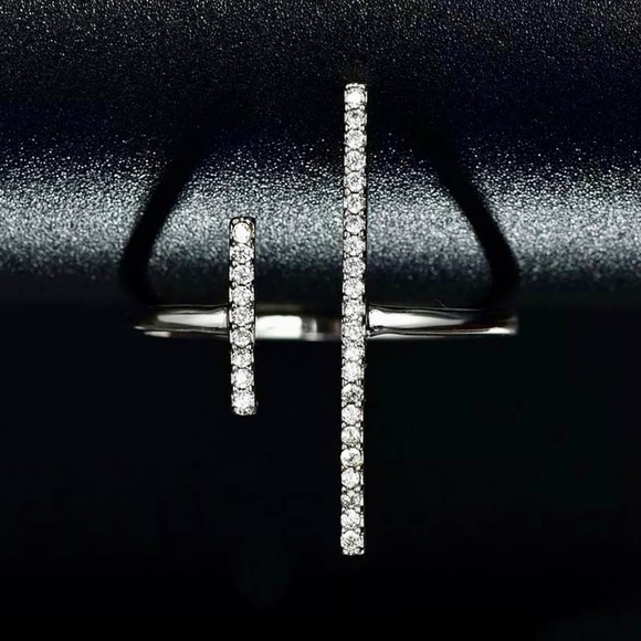 White Gold Plated Double Open Pave Crystal Ring - Picture 10 of 13